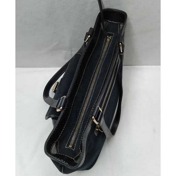 Dooney & Bourke Dark Blue Canvas DB Printed Buckle Pocket Zipper Tote Bag - Picture 7 of 16